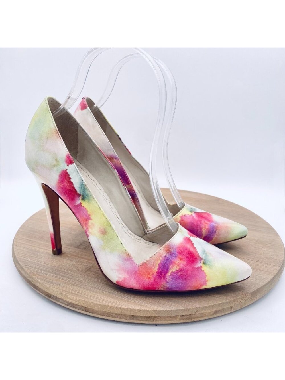 Alice + Olivia Shoes Womens 7.5 38 Multicolor Leather Stiletto Heels Abstract